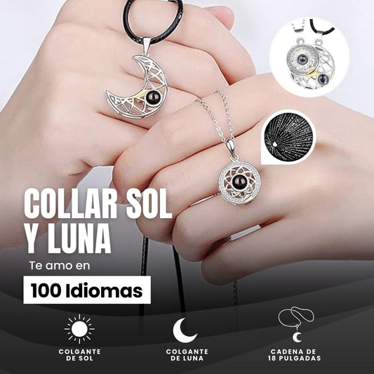 COLLAR SOL Y LUNA, TE AMO EN 100 IDIOMAS DIFERENTES