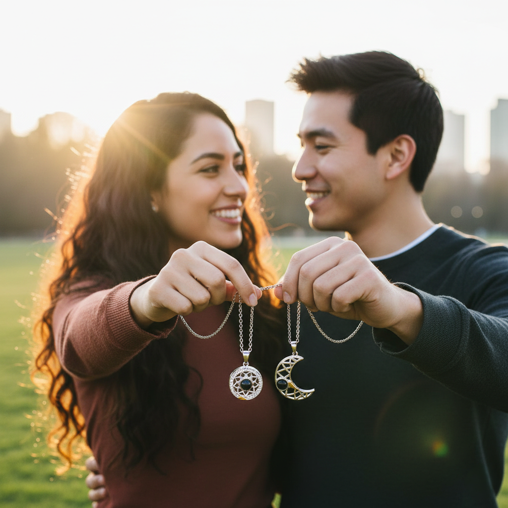 COLLAR SOL Y LUNA, TE AMO EN 100 IDIOMAS DIFERENTES