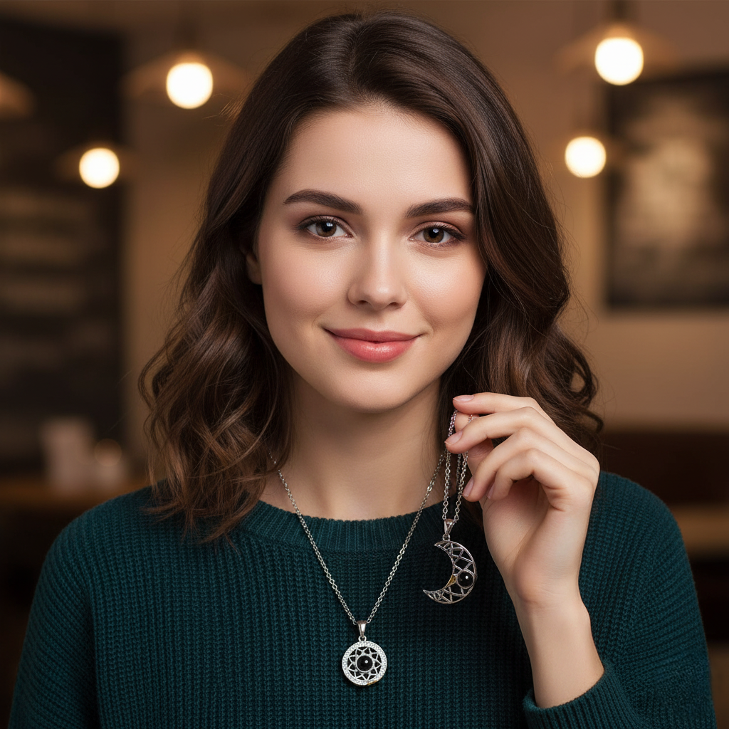 COLLAR SOL Y LUNA, TE AMO EN 100 IDIOMAS DIFERENTES