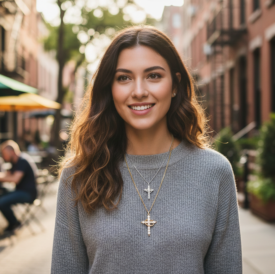 Collar Cruz Y Corona + Caja Blanca