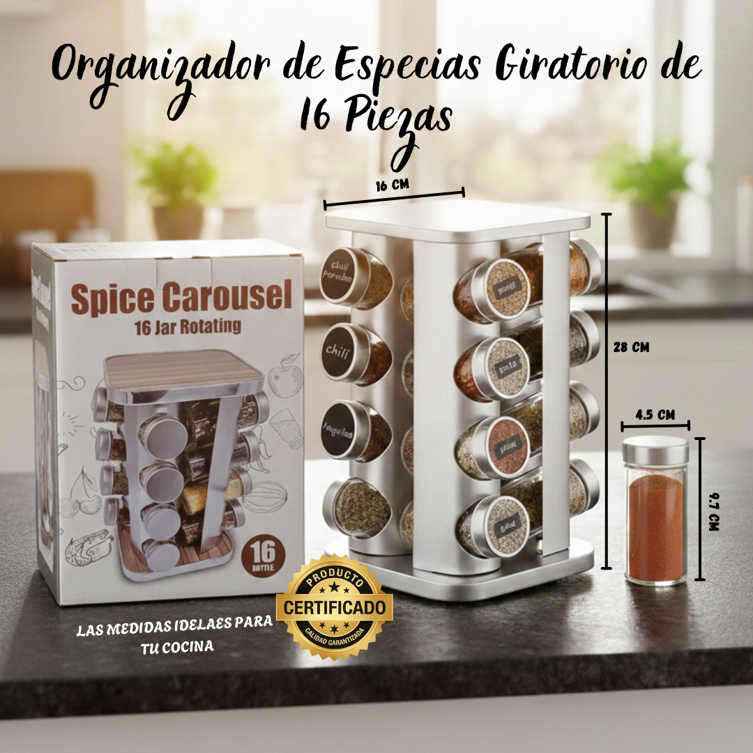 Organizador de Especias Giratorio de 16 Piezas