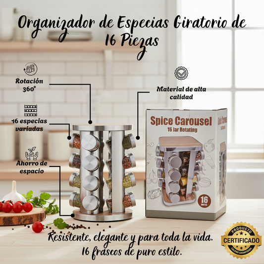 Organizador de Especias Giratorio de 16 Piezas