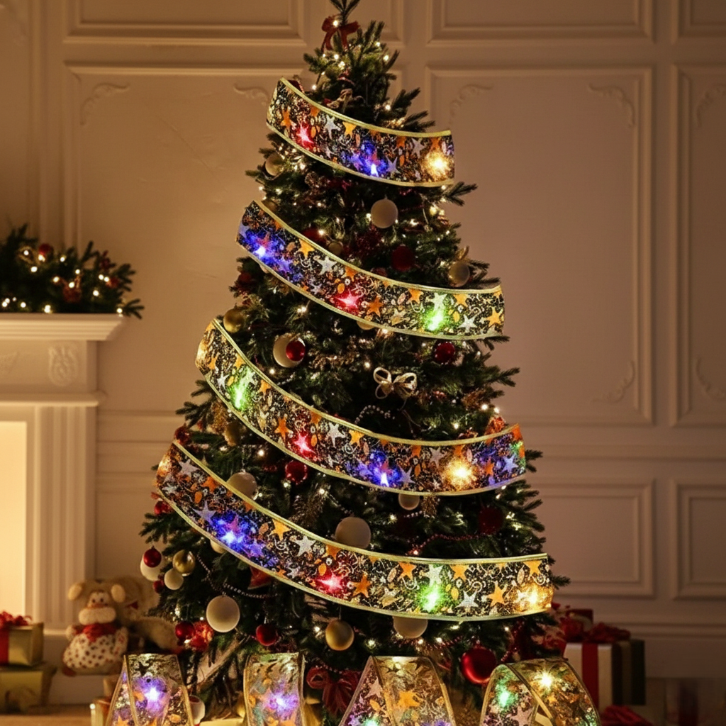 Cinta De Seda Navidad Con Luces Led