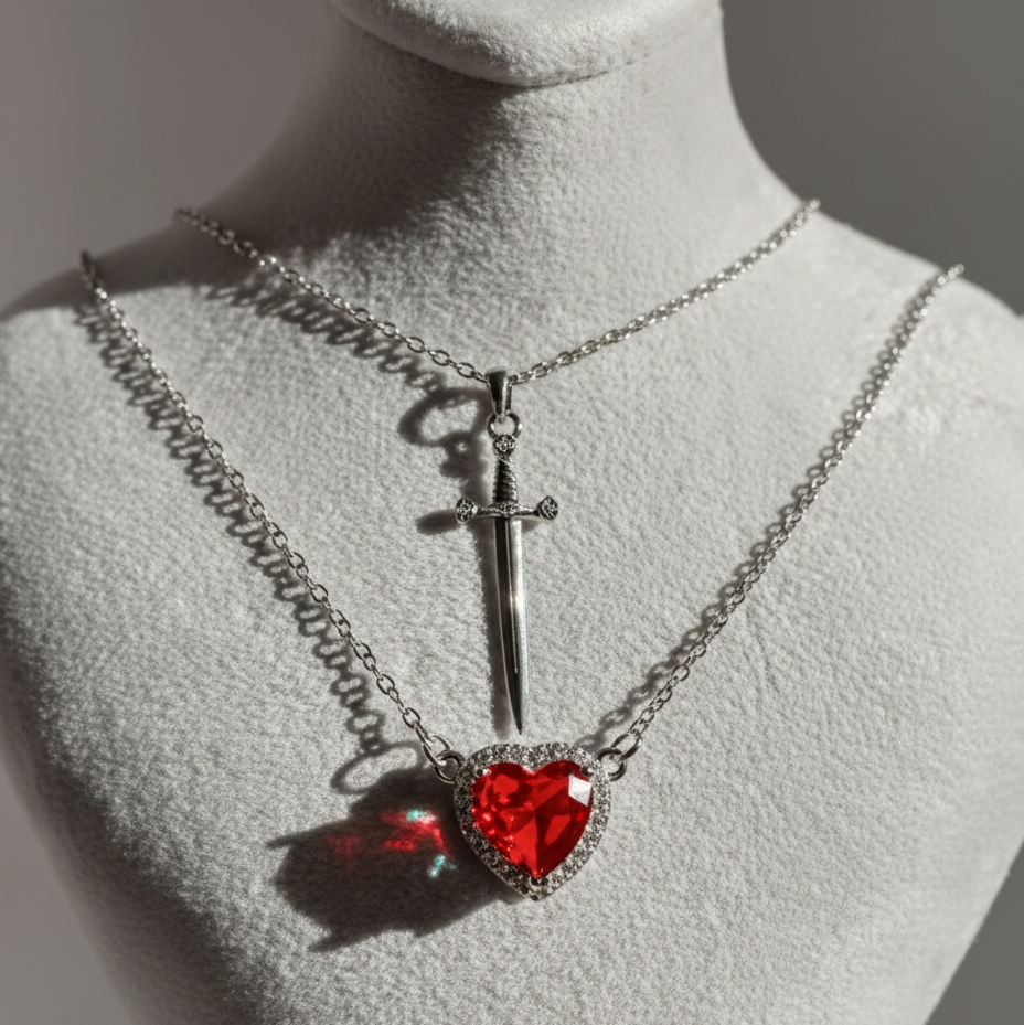 Collar Espada Corazon Pareja +Caja de regalo