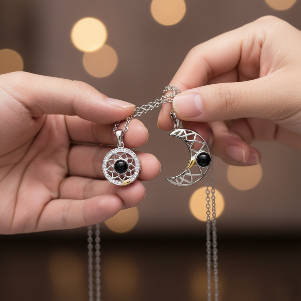 COLLAR SOL Y LUNA, TE AMO EN 100 IDIOMAS DIFERENTES