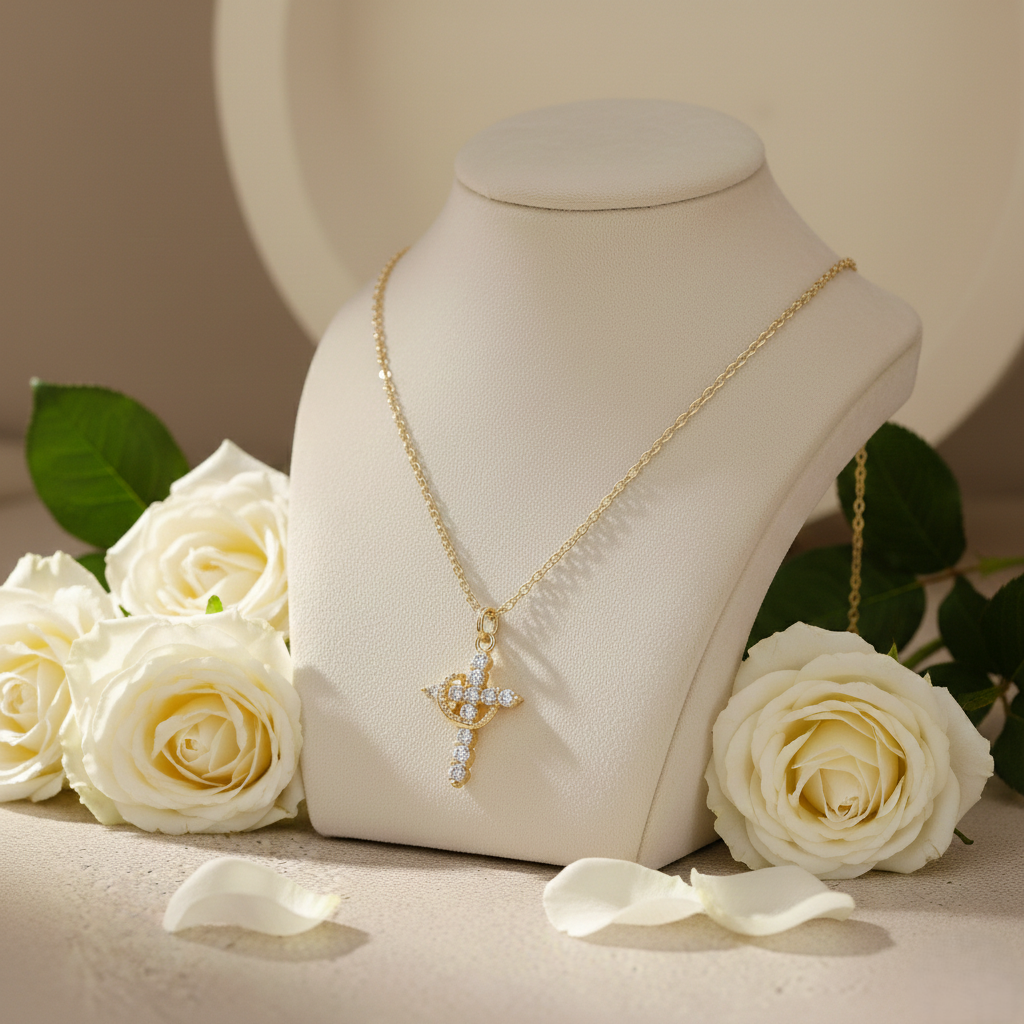 Collar Cruz Y Corona + Caja Blanca