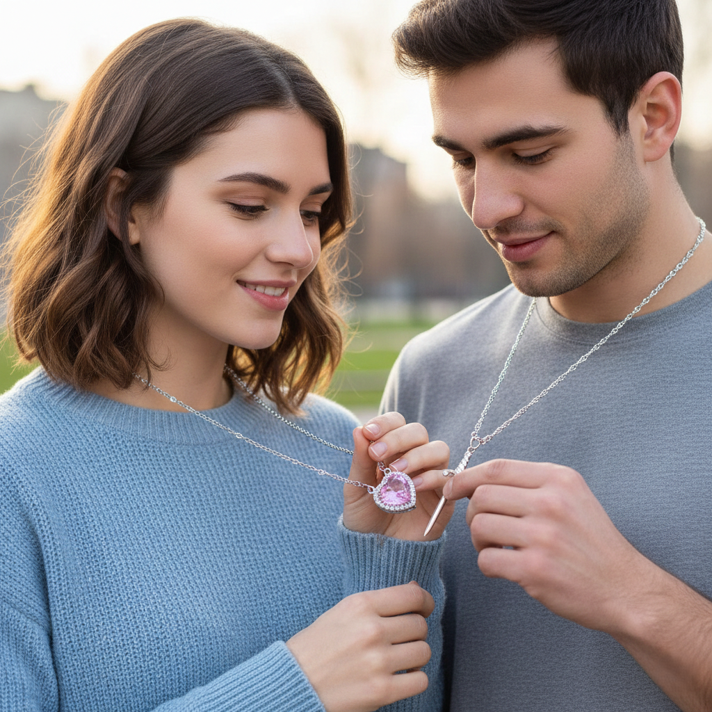 Collar Espada Corazon Pareja +Caja de regalo