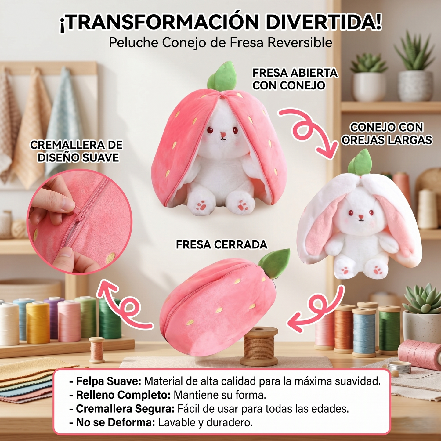 Peluche Zanahoria y Fresa Transformable