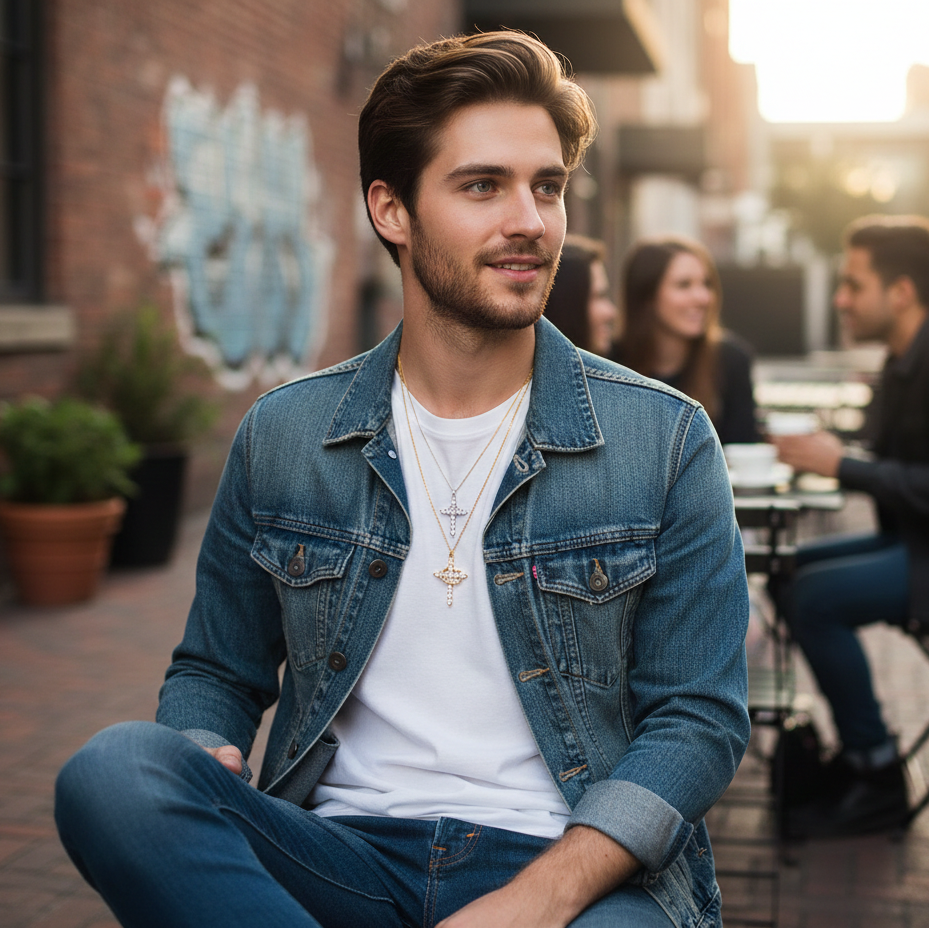 Collar Cruz Y Corona + Caja Blanca