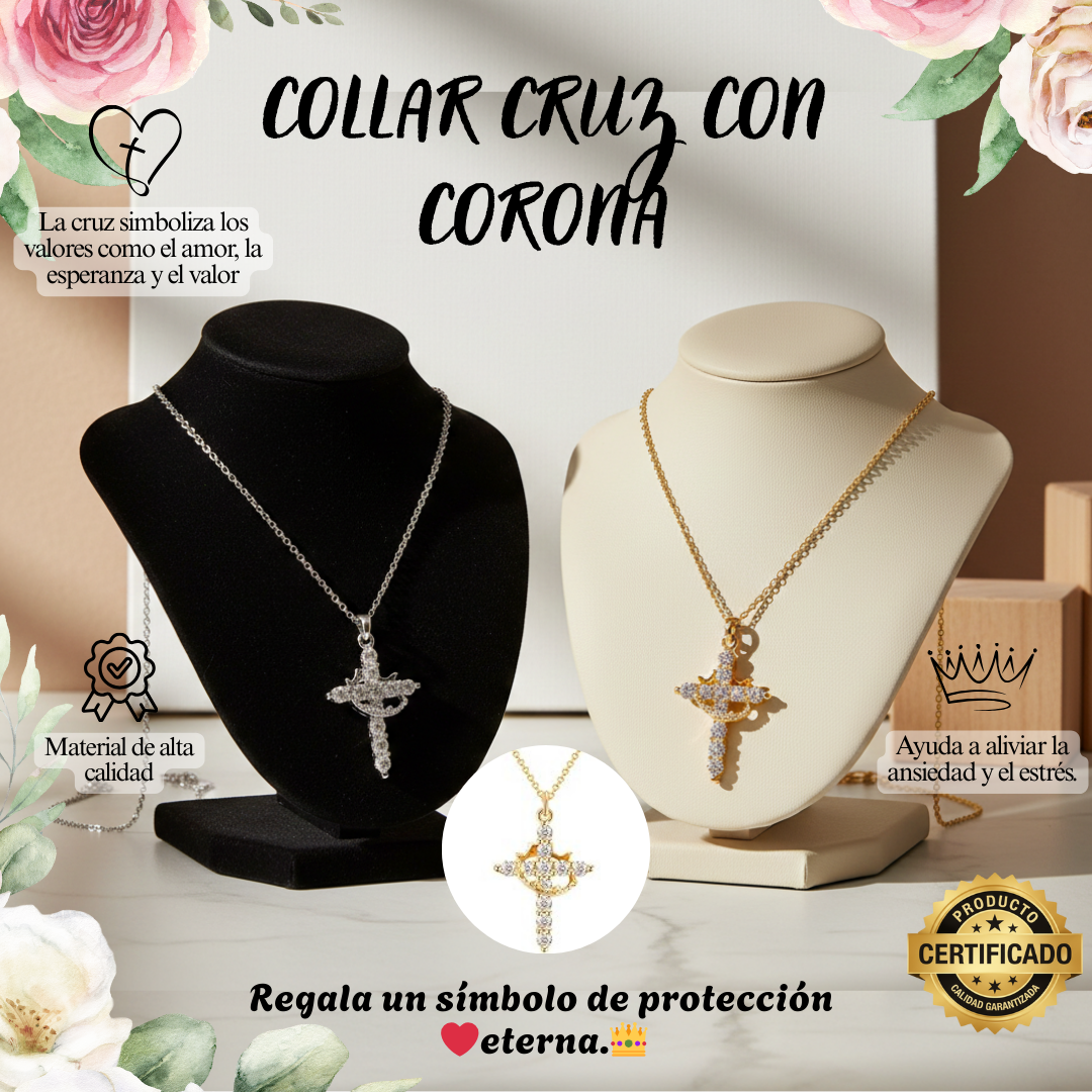 Collar Cruz Y Corona + Caja Blanca