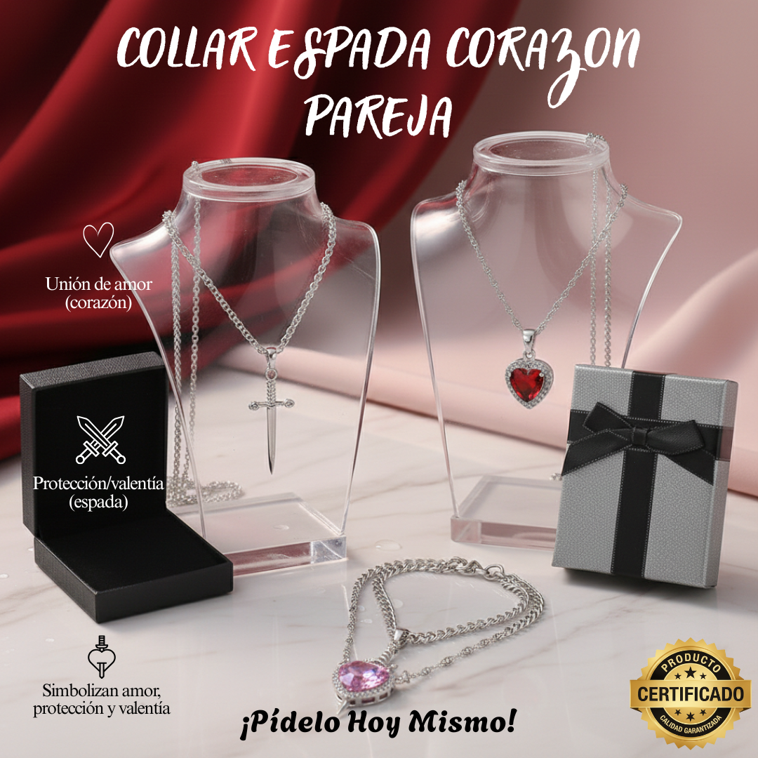 Collar Espada Corazon Pareja +Caja de regalo