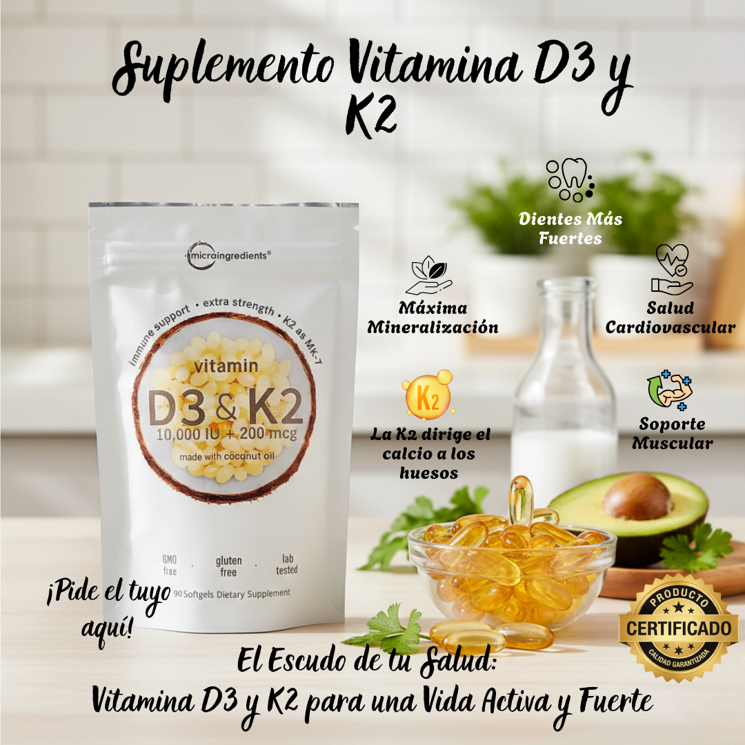 Suplemento Vitamina D3 y K2 90 Cápsula Blanda