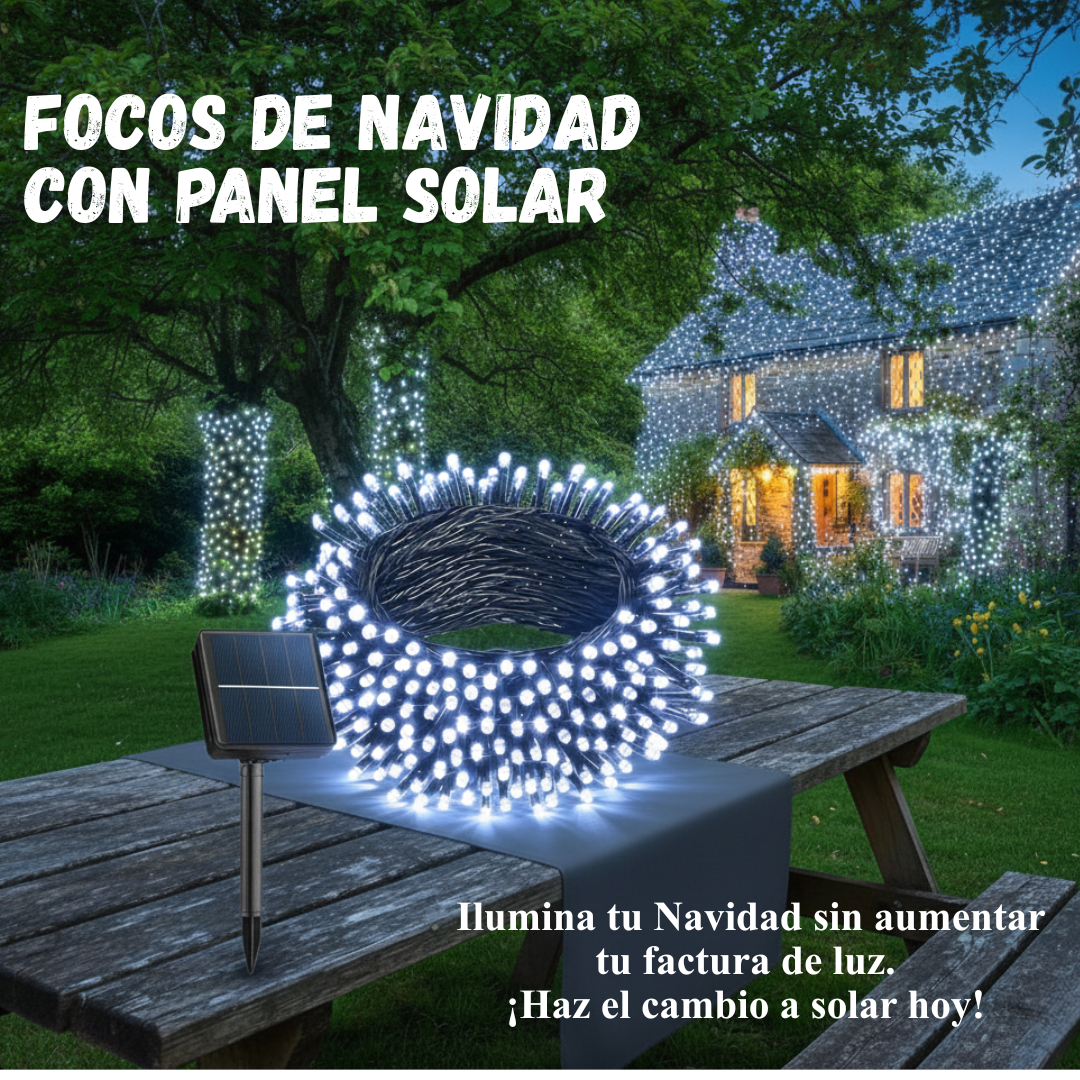 Focos De Navidad Con Panel Solar 10m