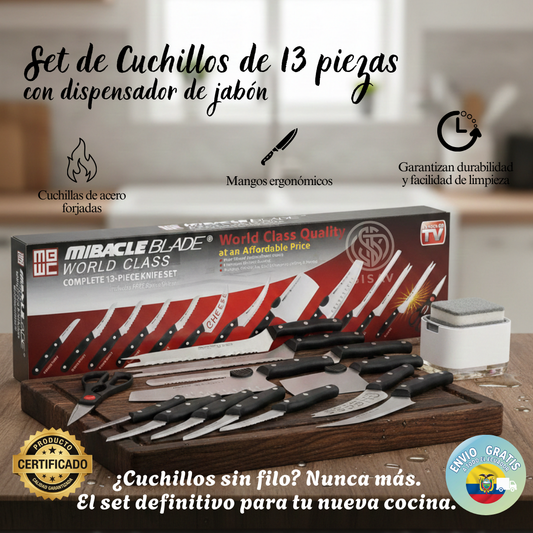 Set de Cuchillos 13 Piezas + Dispensador de Jabón